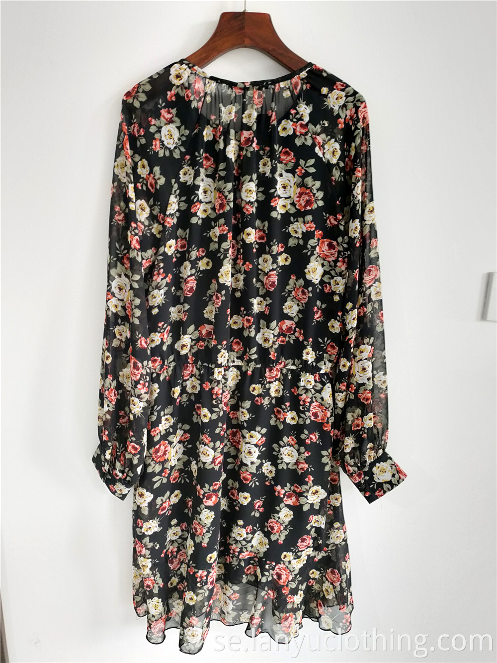 Ladies Floral Chiffon Long Sleeves Dress